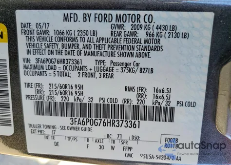 2017 Ford Fusion S from USA, damaged, VIN 3FA6P0G76HR373361